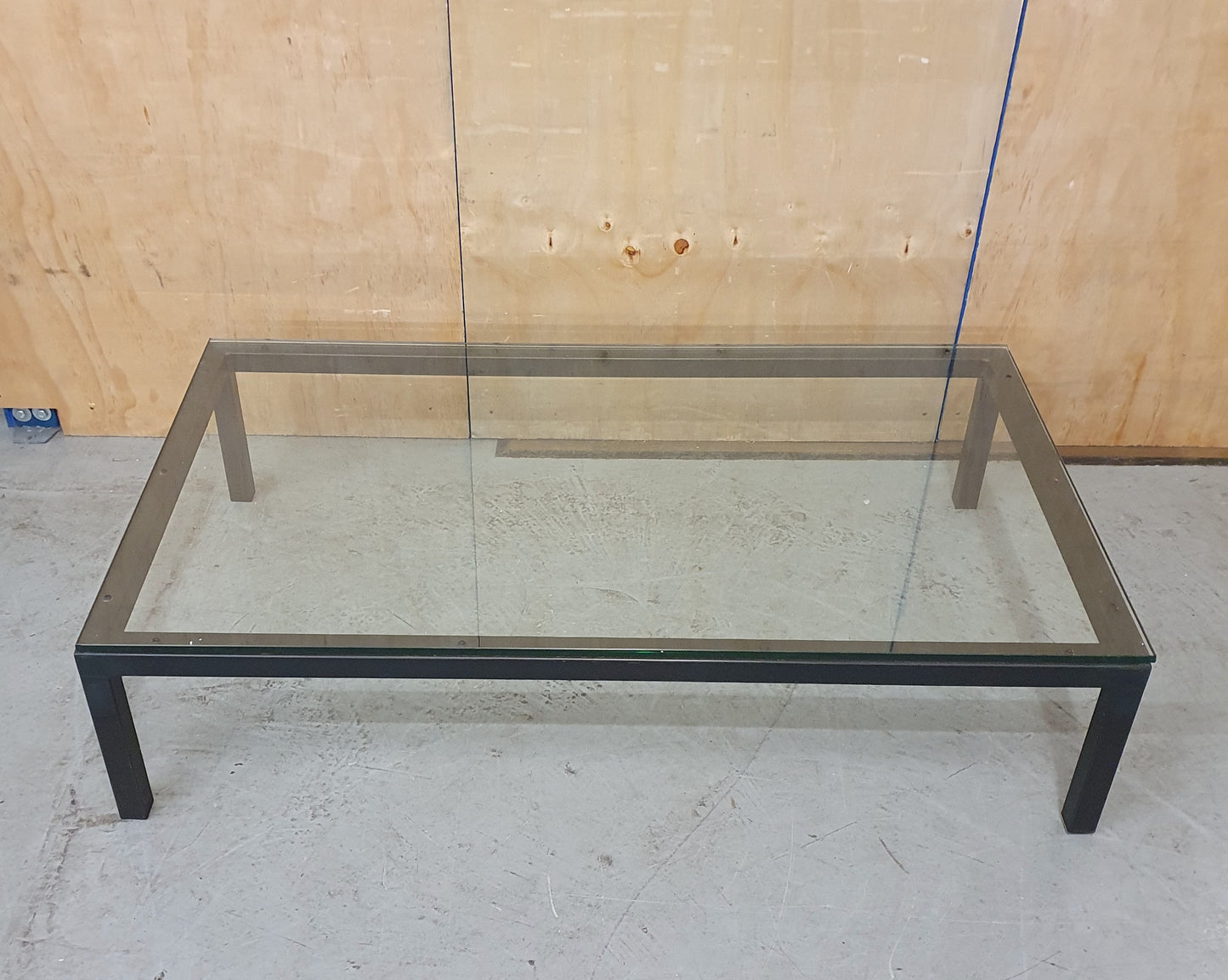 Large Heavy Modern Low Glass Coffee Table with Black Metal Frame - 103170