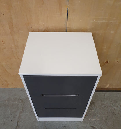 Single White Wood 3 Drawer Bedside Cabinet with Grey High Gloss Front - 190925-01