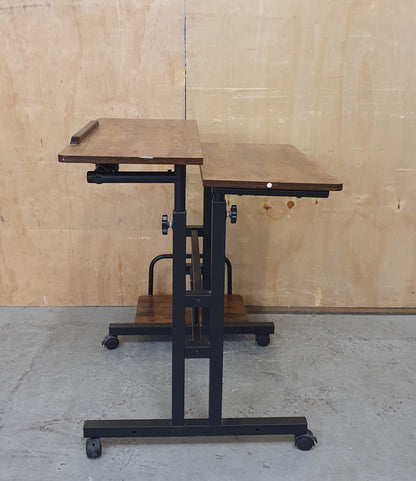 2 Tier Height Adjustable Small Wood Desk with Black Metal Frame - 104884