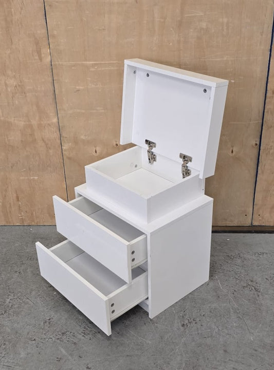 Single White Bedside Cabinet with 2 Drawers and Top Open Section - 104616