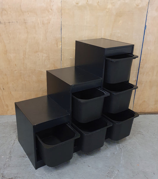 Black Wood Framed Storage Unit with 6 Black Plastic Storage Bins - EL104656