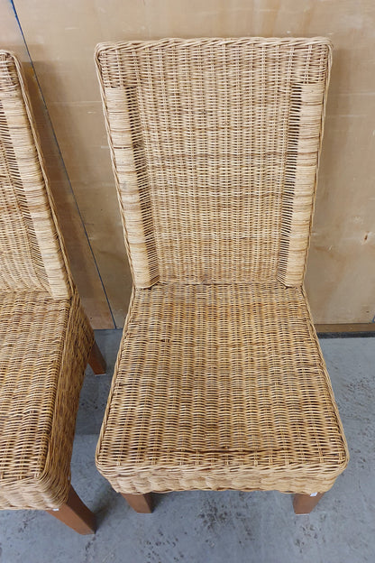 2 Matching Straw High Back Dining Chairs with Wooden Feet - EL104000 / EL104001