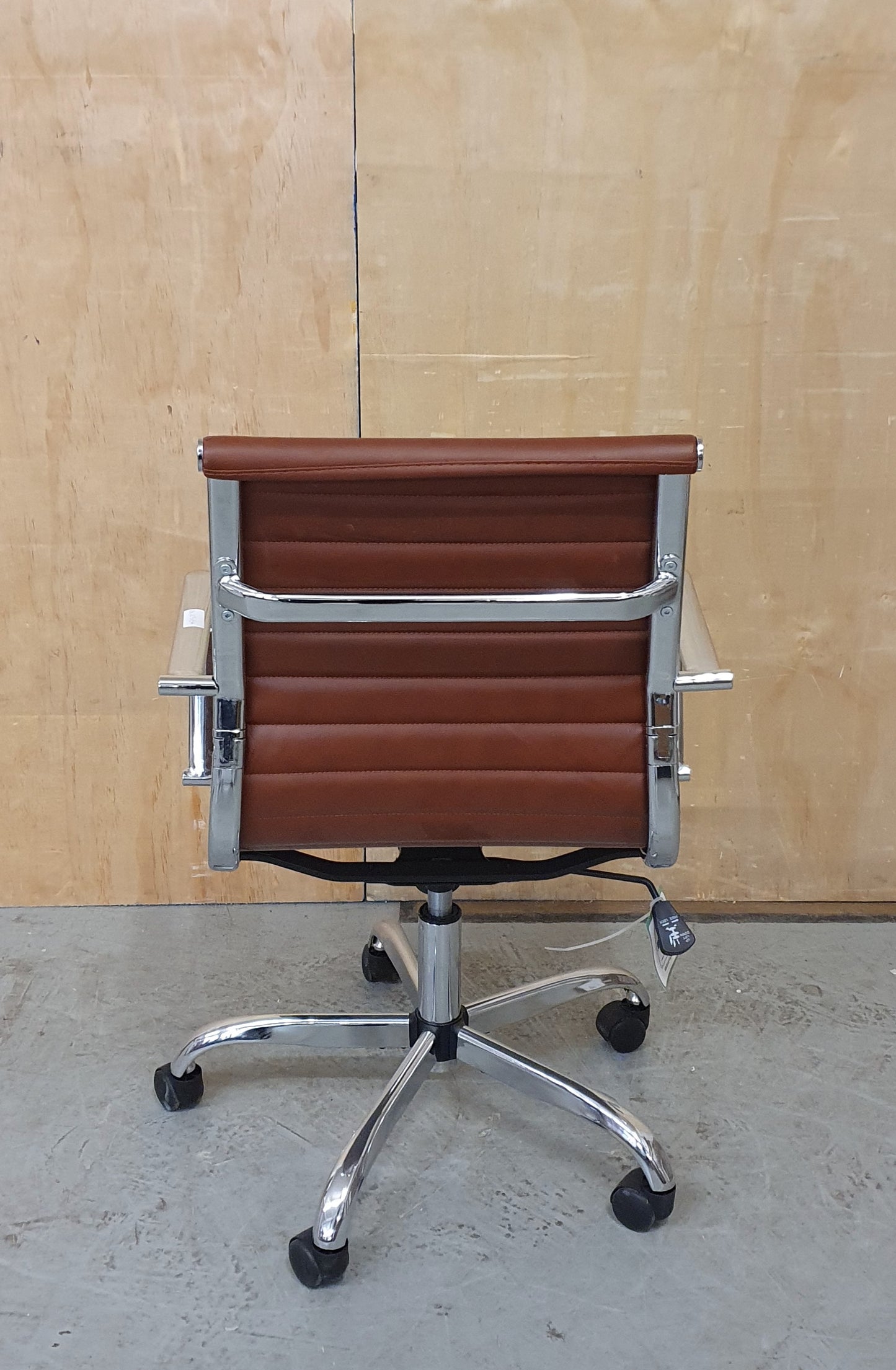 Brown Faux Leather and Chrome Office Chair on Castor Wheels - RN103184