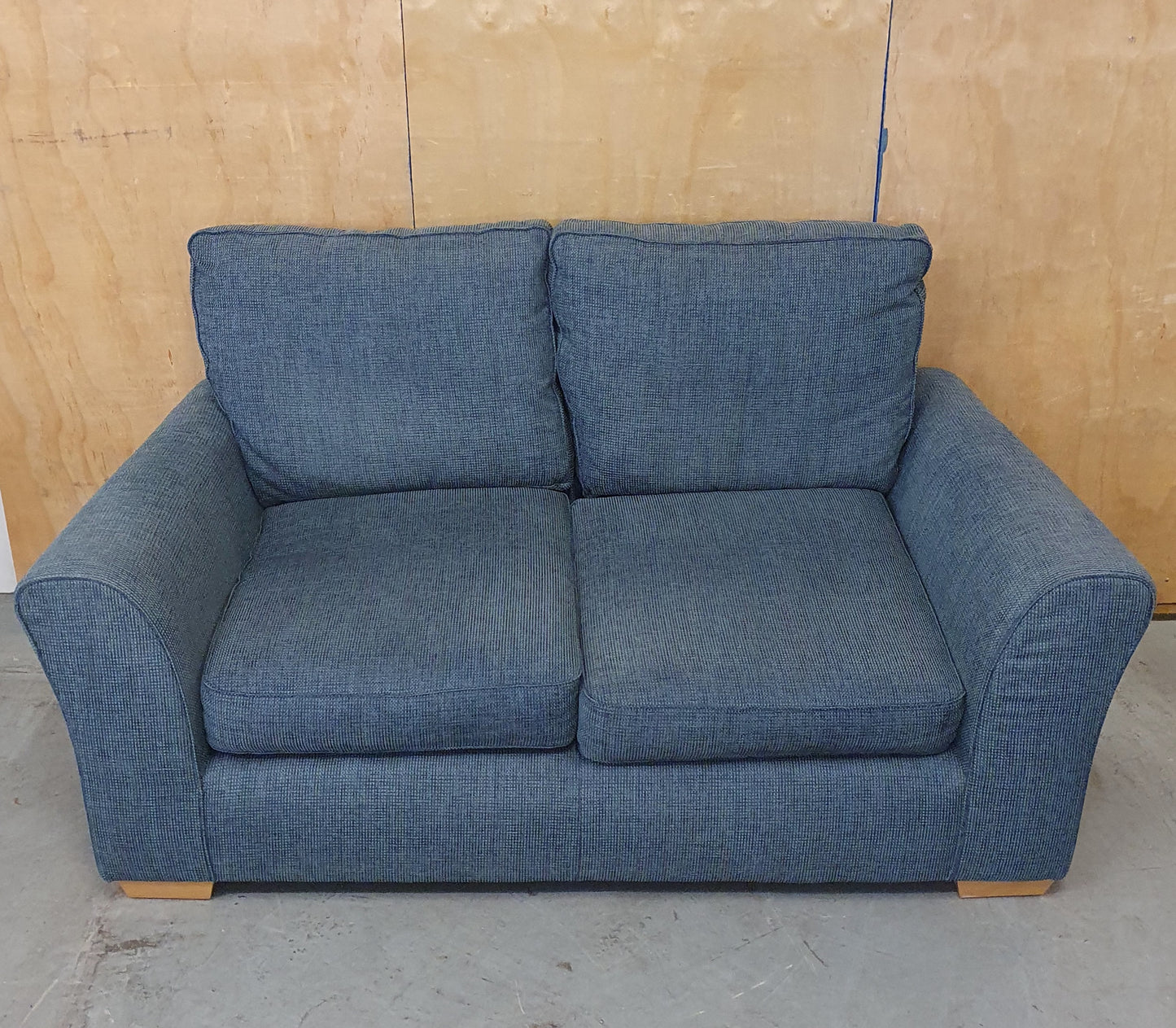 Blue 2 Seater Sofa with Block Wooden Feet - 104801