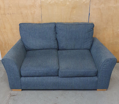 Blue 2 Seater Sofa with Block Wooden Feet - 104801