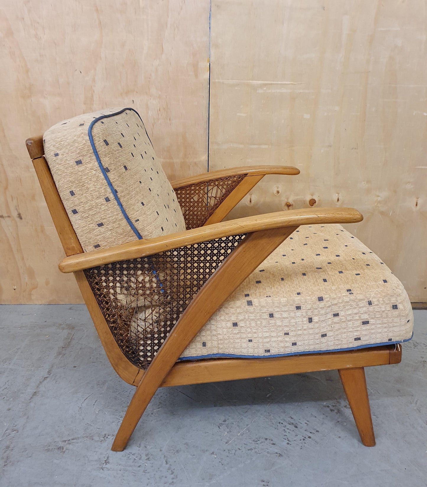 Mid Century Design Low Armchair with Rattan Sides - EL102418