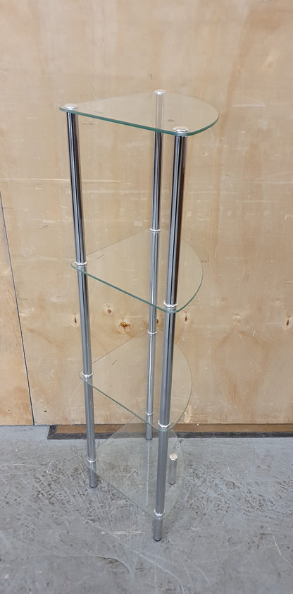 4 Tier Tempered Glass Corner Shelving Unit with Chrome Frame - 104547