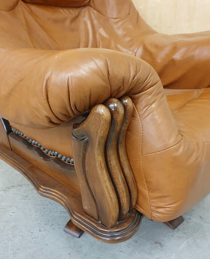 Single Brown Leather Rotating Armchair with Studded Side Detailing - 104610