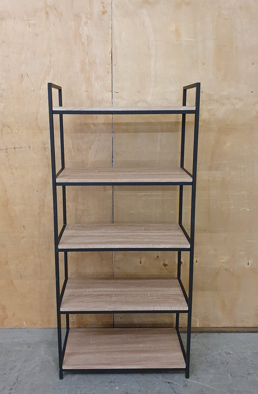 Modern 5 Shelf Wood Shelving Unit with Black Metal Frame - 104665
