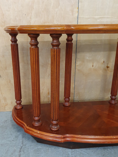 2 Tier Half Moon Varnished Wood Sideboard with Central Glass Top - EL104919