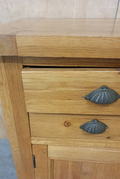 Large Pine Cabinet with 4 Top Drawers and 2 Doors with Shell Handles - EL103488