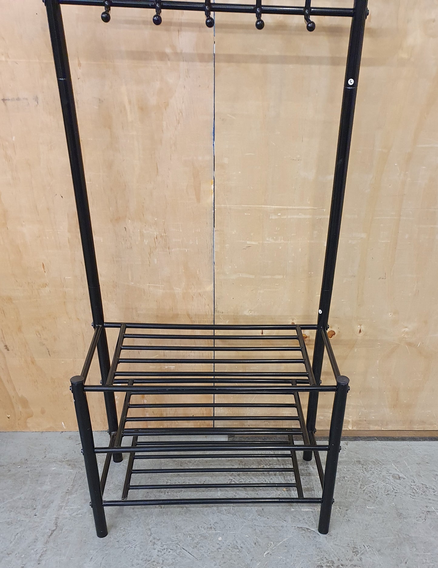 Black Metal Free Standing Coat Stand with 3 Tier Shoe Rack - EL104602