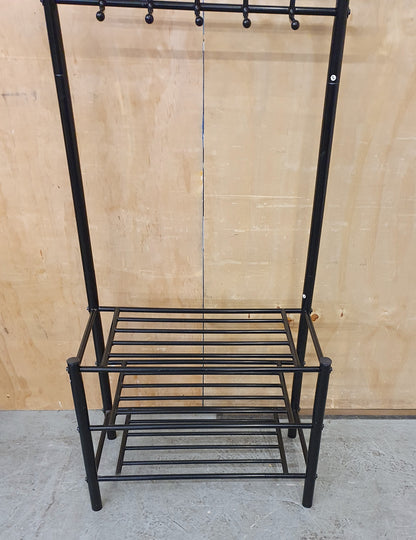 Black Metal Free Standing Coat Stand with 3 Tier Shoe Rack - EL104602