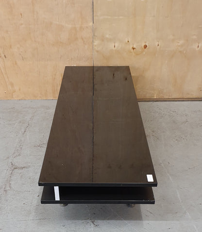 Black Low Glass Coffee table with Two Sections and Chrome Feet - EL103952