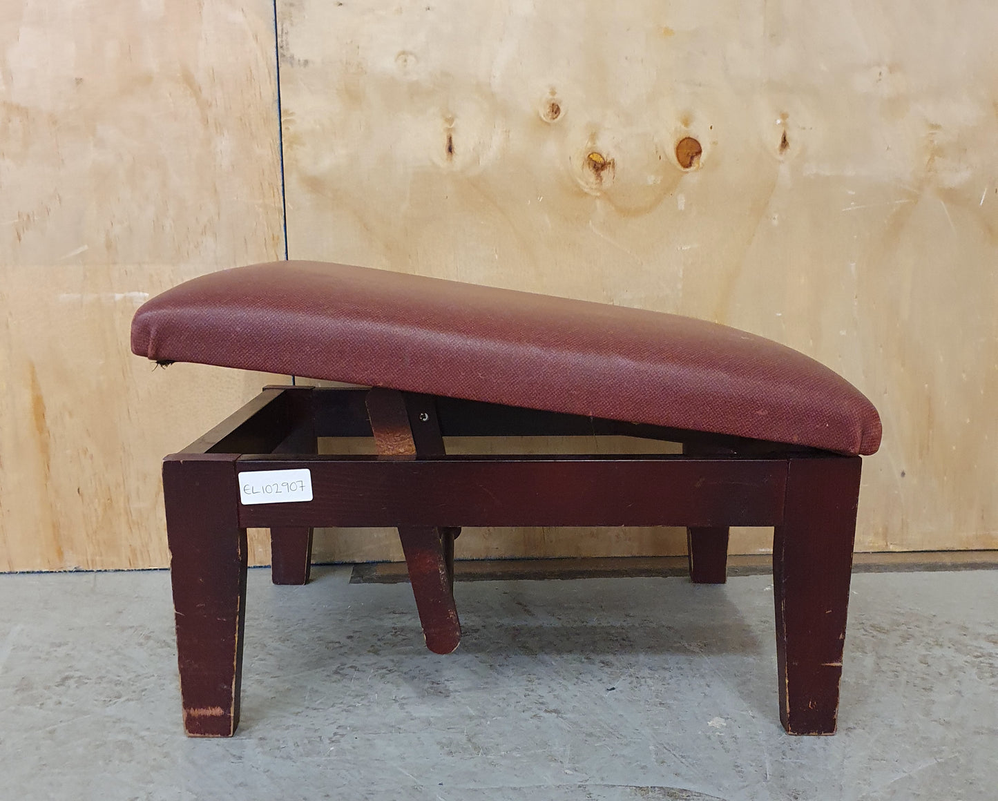 Maroon Vinyl Top Raised Wooden Footstool - EL102907