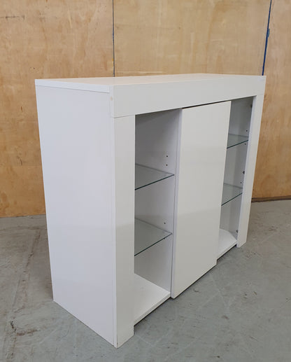 White Wooden Cabinet with 2 Tempered Glass Shelves on Left and Right Side - EL102885