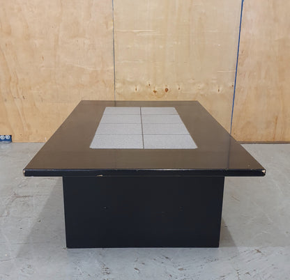 Black Wood Coffee Table with Grey Tiled Middle Area - 104838