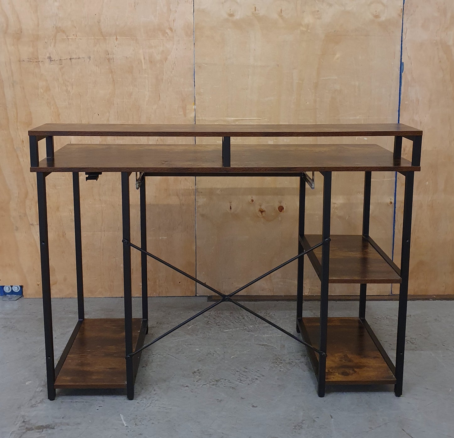 2 Tier Large Wood Desk with Shelving on Both Sides - 104878
