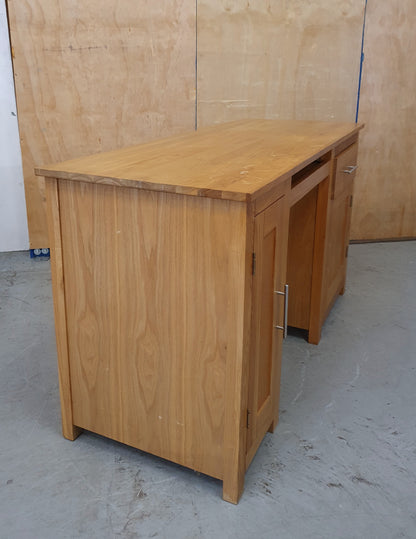 Large Solid Wood Desk with Pull Out Mid Section 1 Drawer and 2 Doors - 103860