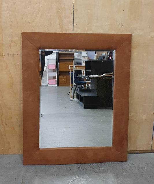 Large Brown Suede Hanging Mirror - 104817