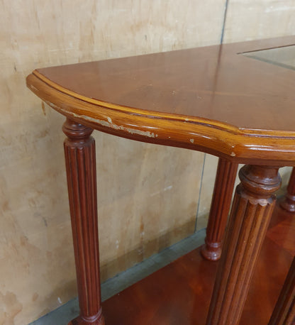 2 Tier Half Moon Varnished Wood Sideboard with Central Glass Top - EL104919