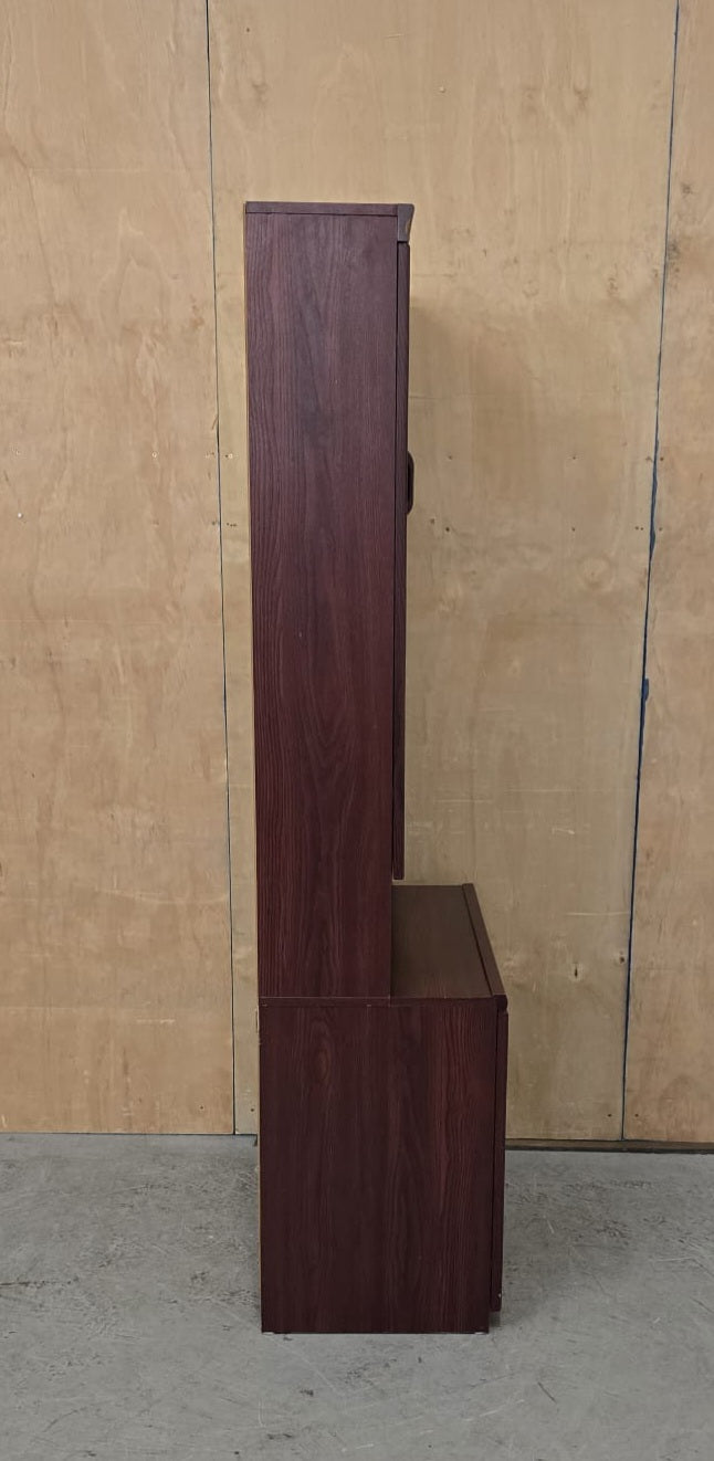Dark Stained Wood Glass Door Cabinet in Two Sections - 104742