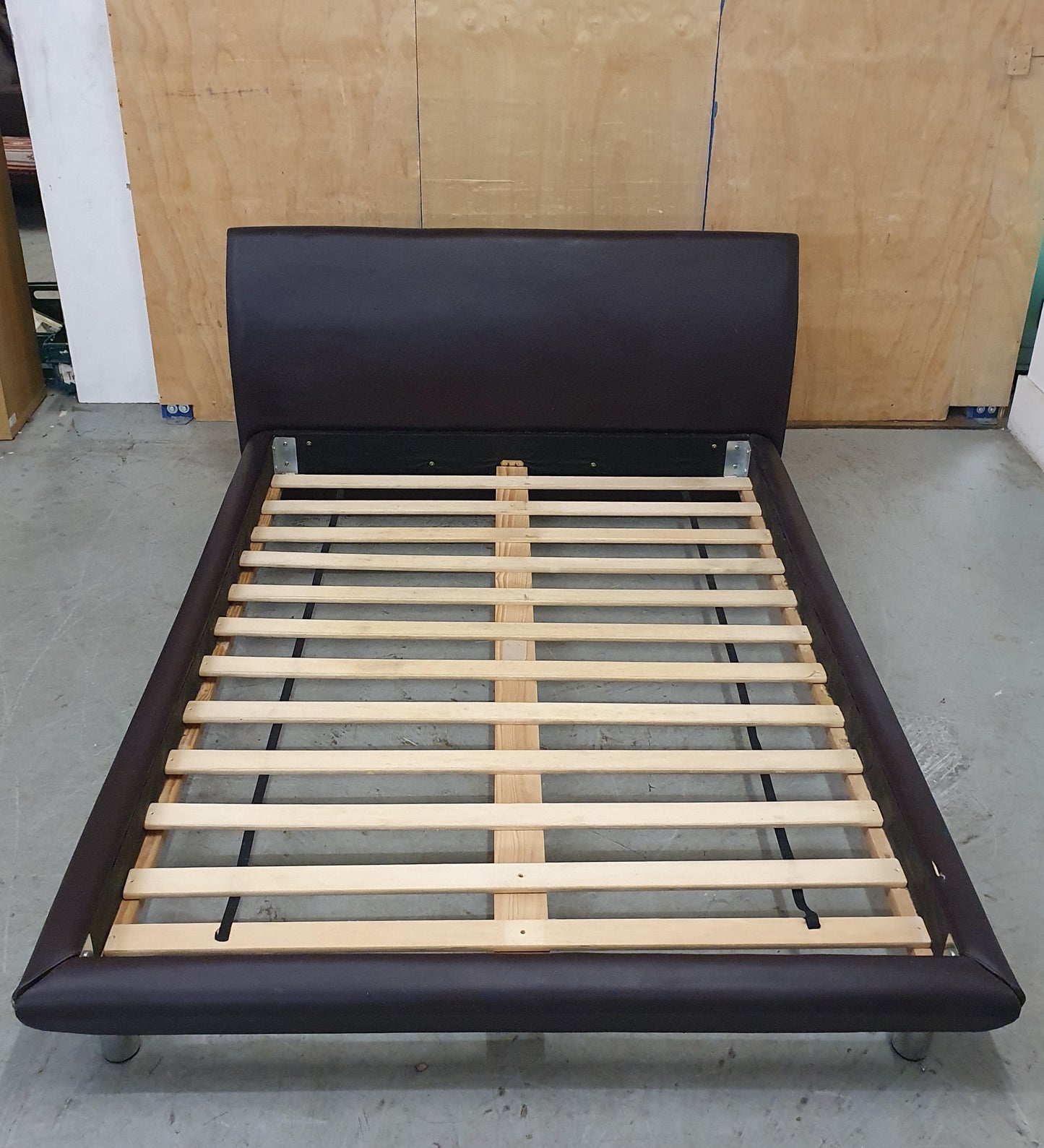 Brown Faux Leather Double Bed Base - 040226-01