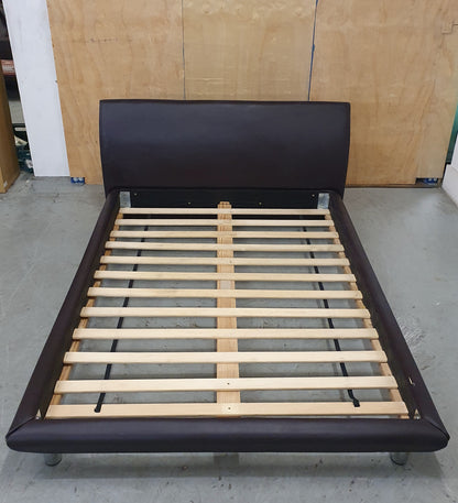 Brown Faux Leather Double Bed Base - 040226-01