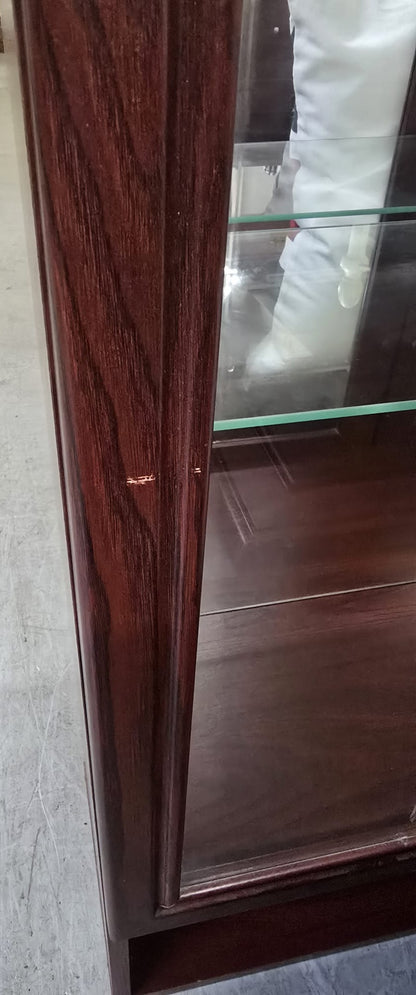 Dark Stained Wood Glass Door Cabinet in Two Sections - 104742
