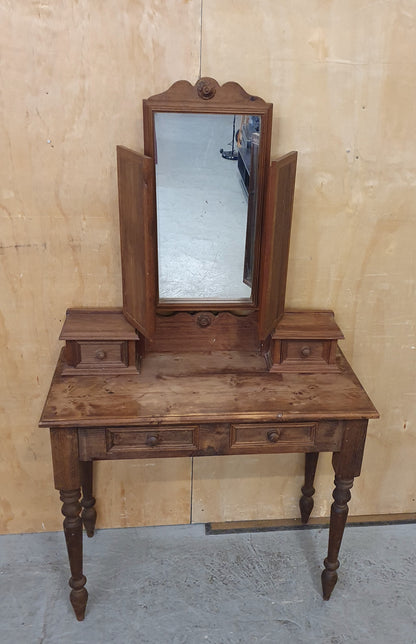 Vintage Dark Stained Wood Dressing Table with Removable Top Mirror Section - 104840