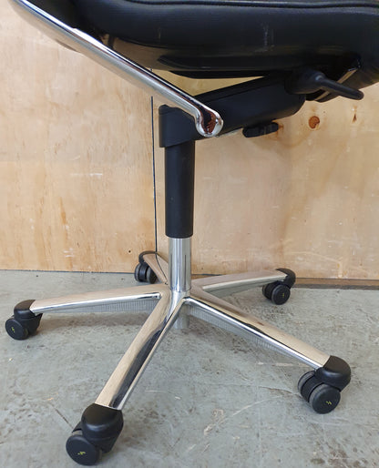 Black Leather Office Chair with Chrome Frame and Castor Wheels - 104337