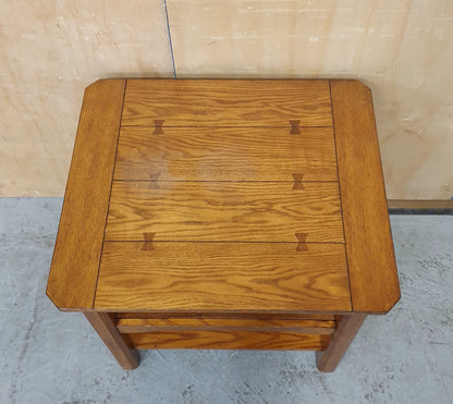 2 Tier Solid Oak Coffee Table with 1 Small Drawer and Slatted Side - 104842