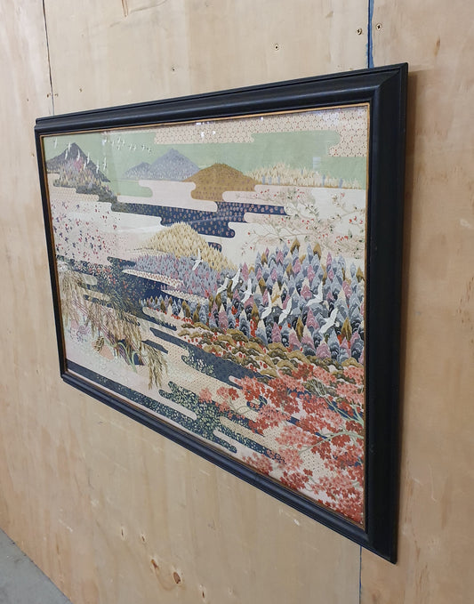 Large Japanese Inspired Print in Black Wood Frame - EL104246