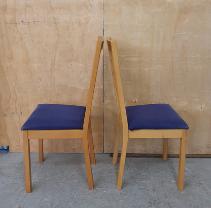 2 Matching Wood Dining Chairs with Blue Fabric Covered Seats - EL104557 / EL104558