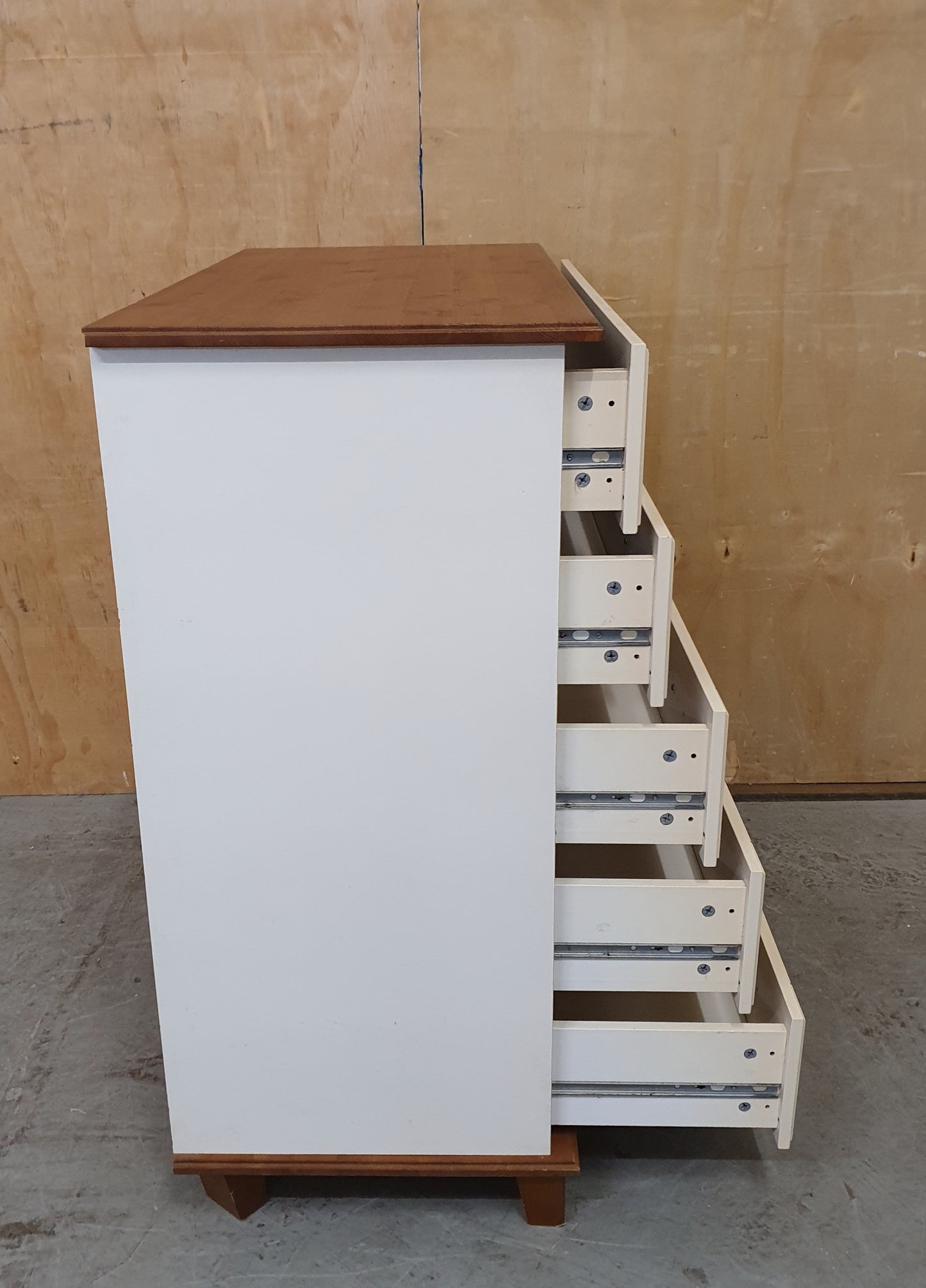 5 Drawer Cream Chest of Drawers with Pine Top and Base - 104850