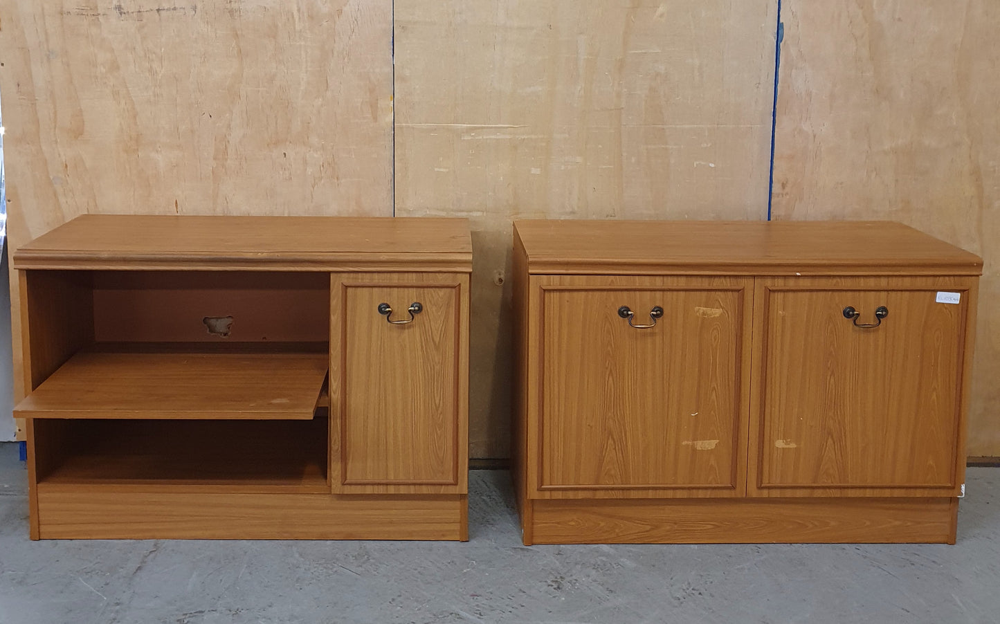 Two Matching Wooden Cabinets with Pull Out Shelf and Doors - EL103044