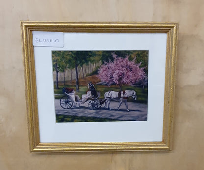 Horse and Carriage Art in Gold Frame - EL101110