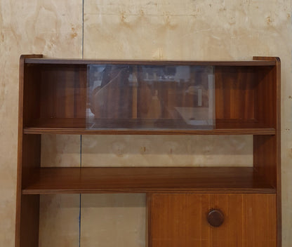 Vintage Wood Display Cabinet with Sliding Top Glass Doors Extra Storage Areas and on Wheels - 104537