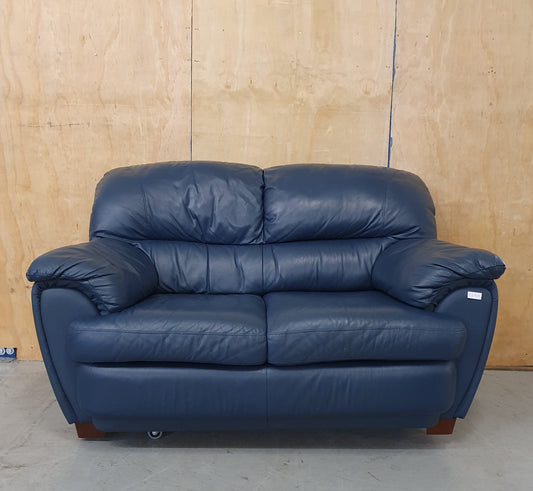 Navy Blue Leather 2 Seater Sofa - 102868