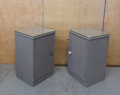 2 Grey Matching Bedside Cabinets with Removable Glass Top - 102749 / 102750