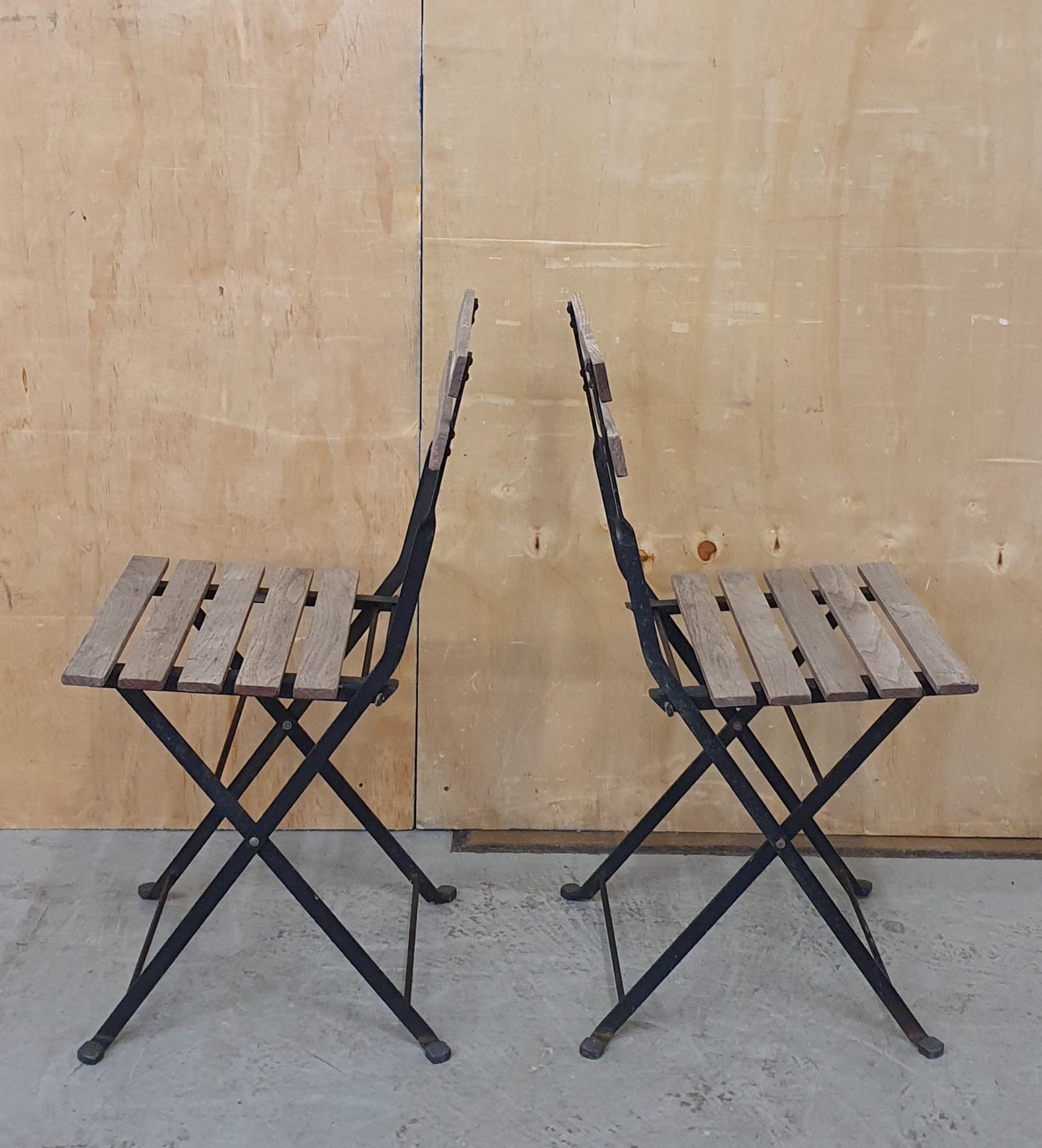 Wooden Slatted Garden Table and 2 Folding Chairs with Black Metal Frame - 103060/103061/103062