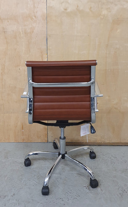 Brown Faux Leather and Chrome Office Chair on Castor Wheels - RN103156