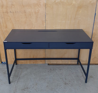 IKEA ALEX Navy Blue Desk with Back Panel Section and 2 Drawers - 103908