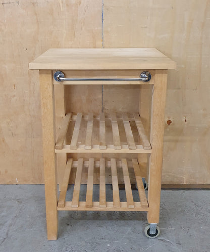 Wood Kitchen Trolly with Slatted Shelving and 2 Wheels - EL104535