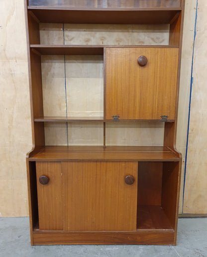 Vintage Wood Display Cabinet with Sliding Top Glass Doors Extra Storage Areas and on Wheels - 104537