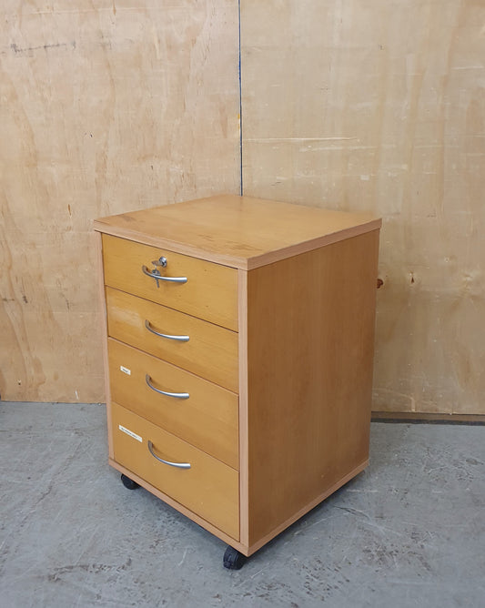 4 Drawer Lockable Wooden Filing Cabinet on Wheels - EL104373