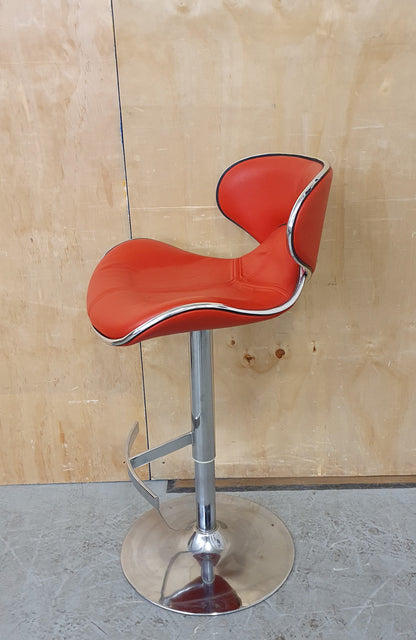 Single Red Leather Height Adjustable Bar Stool with Chrome Frame - 104164