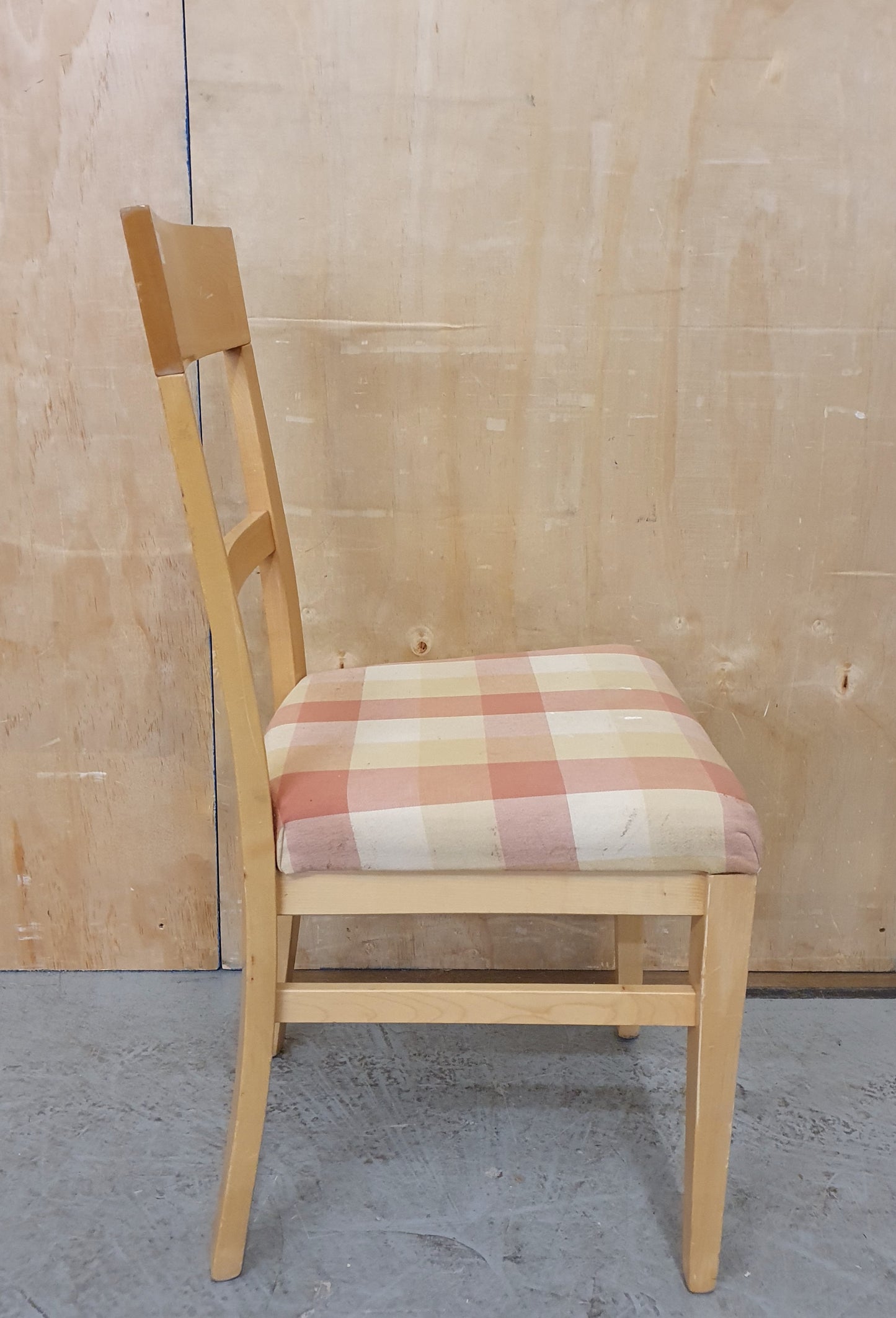 Single Wooden Dining Chair with Checked Fabric Seat - EL103310