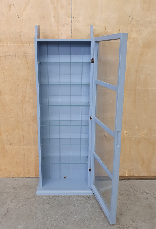 IKEA REVINGE Light Blue Glass Door Cabinet with 6 Internal Glass Shelves - 104552