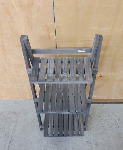 Grey Wood Folding Shelving Unit with 3 Slatted Shelves - 104008